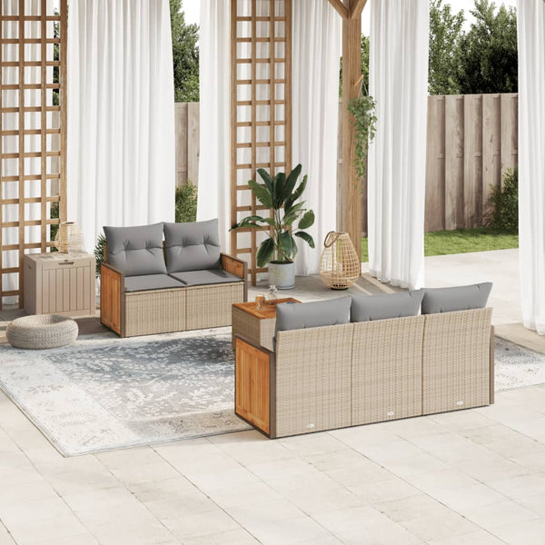 6-tlg. Garten-Sofagarnitur mit Kissen Beige Poly Rattan