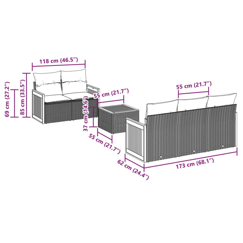 6-tlg. Garten-Sofagarnitur mit Kissen Grau Poly Rattan