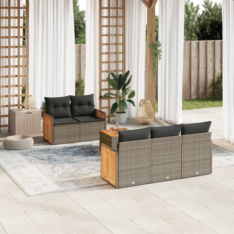 6-tlg. Garten-Sofagarnitur mit Kissen Grau Poly Rattan