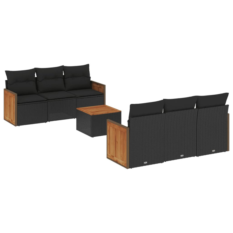 7-tlg. Garten-Sofagarnitur mit Kissen Schwarz Poly Rattan