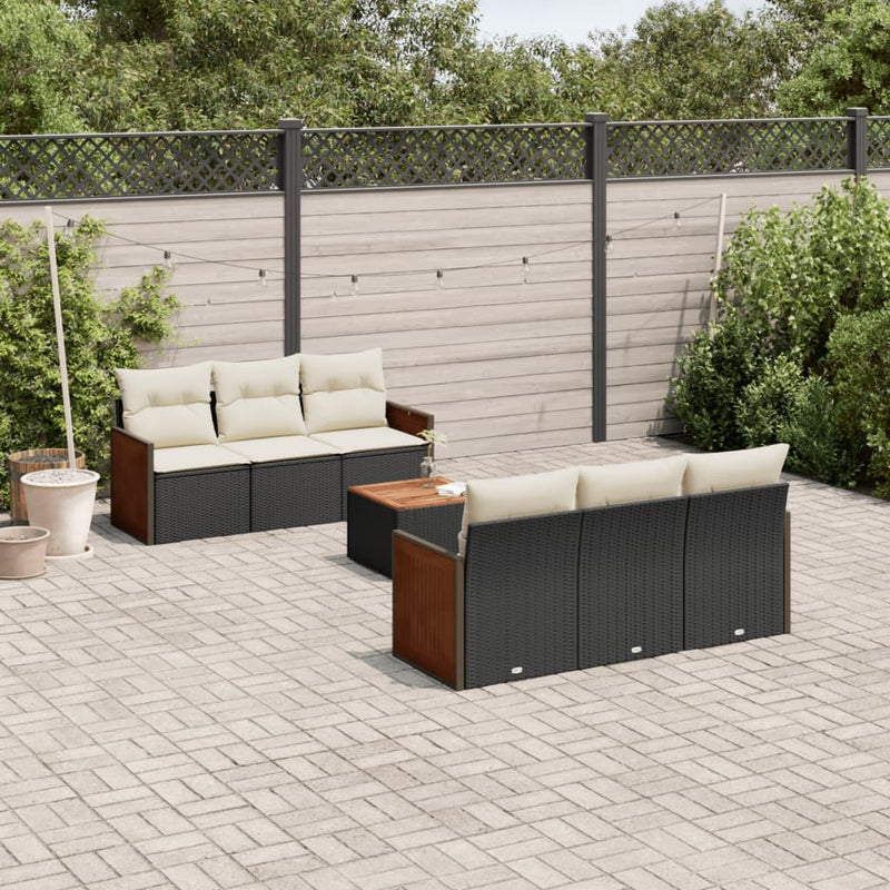 7-tlg. Garten-Sofagarnitur mit Kissen Schwarz Poly Rattan