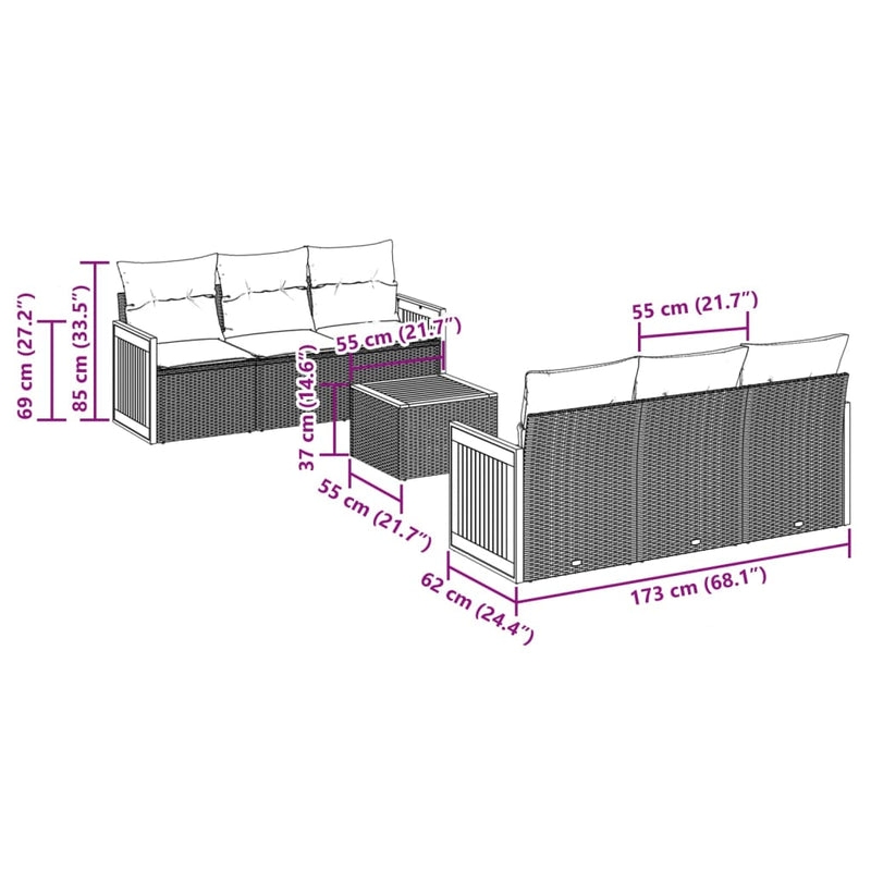 7-tlg. Garten-Sofagarnitur mit Kissen Beige Poly Rattan