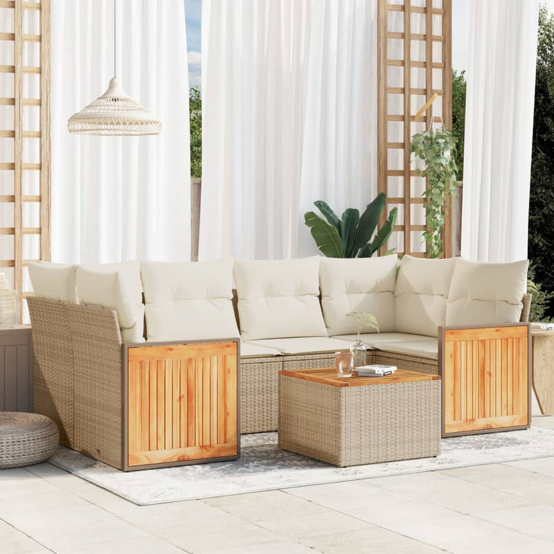 7-tlg. Garten-Sofagarnitur mit Kissen Beige Poly Rattan