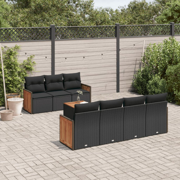 8-tlg. Garten-Sofagarnitur mit Kissen Schwarz Poly Rattan