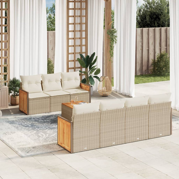 8-tlg. Garten-Sofagarnitur mit Kissen Beige Poly Rattan