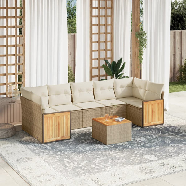 8-tlg. Garten-Sofagarnitur mit Kissen Beige Poly Rattan