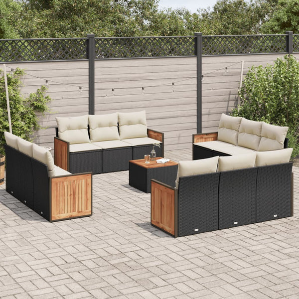 13-tlg. Garten-Sofagarnitur mit Kissen Schwarz Poly Rattan