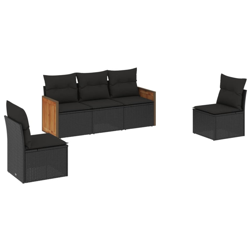 5-tlg. Garten-Sofagarnitur mit Kissen Schwarz Poly Rattan