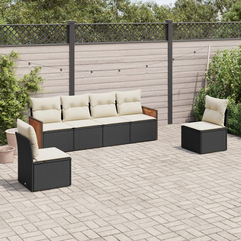 6-tlg. Garten-Sofagarnitur mit Kissen Schwarz Poly Rattan