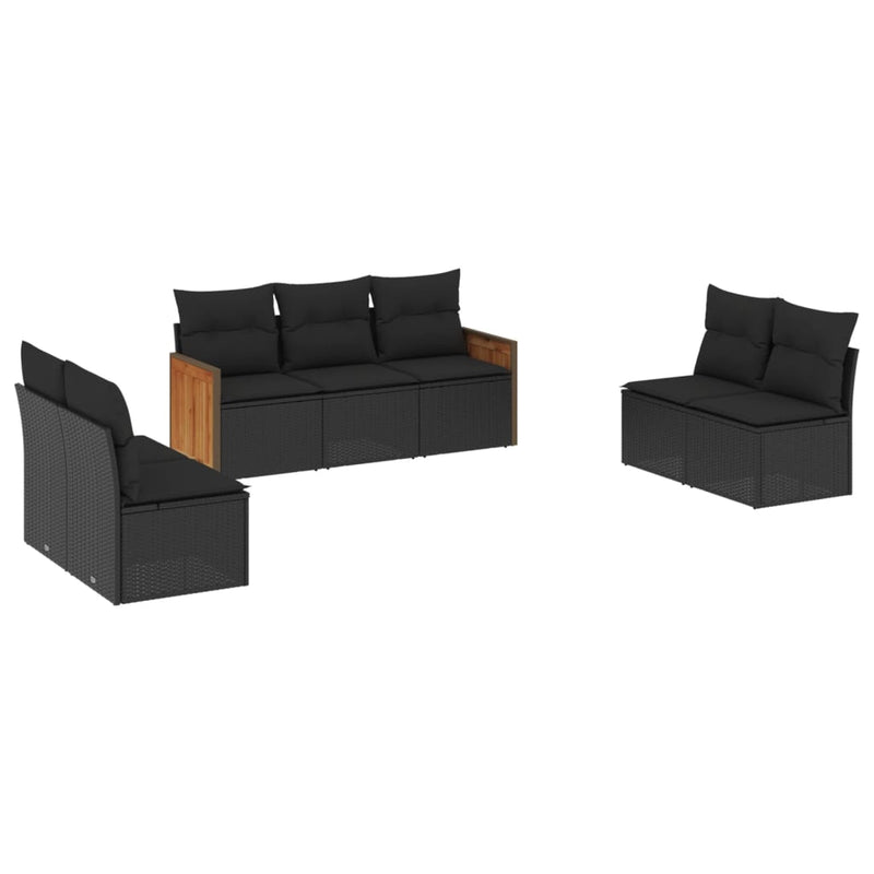 7-tlg. Garten-Sofagarnitur mit Kissen Schwarz Poly Rattan