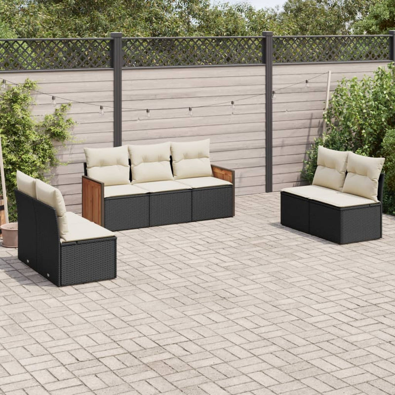 7-tlg. Garten-Sofagarnitur mit Kissen Schwarz Poly Rattan