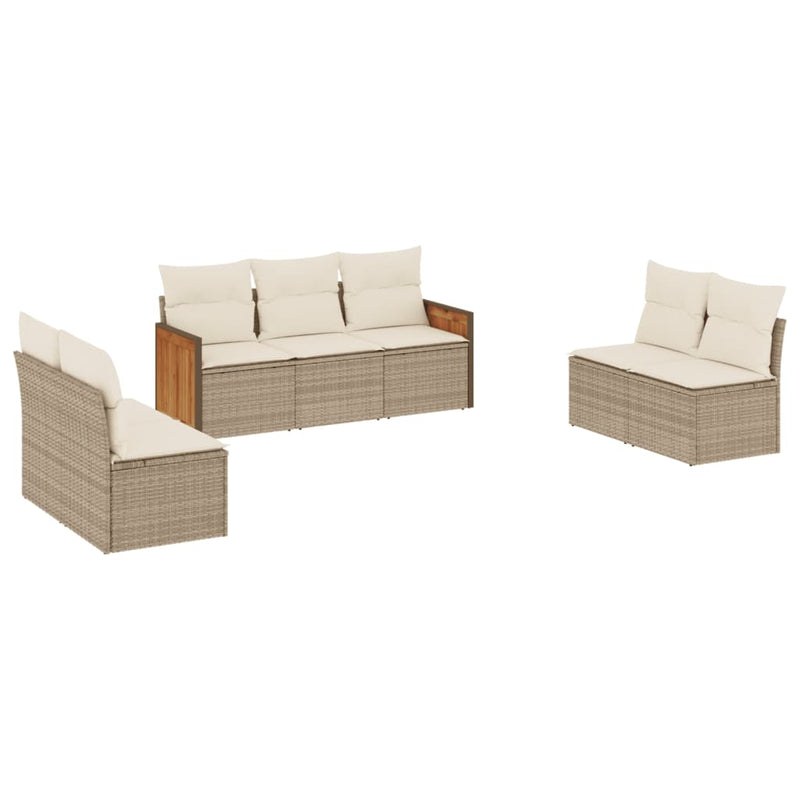 7-tlg. Garten-Sofagarnitur mit Kissen Beige Poly Rattan