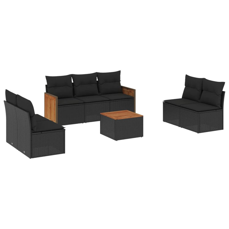 8-tlg. Garten-Sofagarnitur mit Kissen Schwarz Poly Rattan