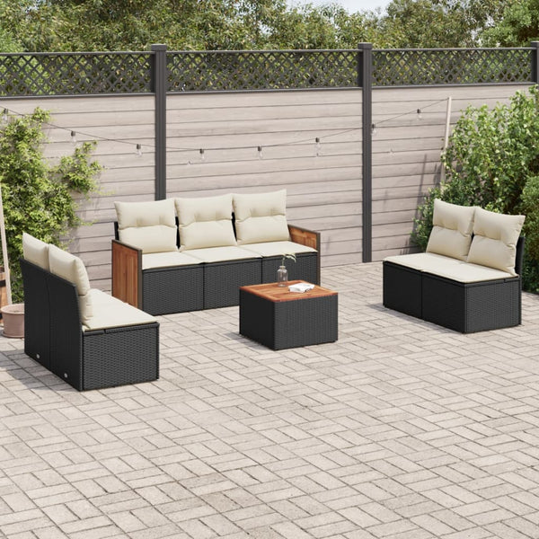 8-tlg. Garten-Sofagarnitur mit Kissen Schwarz Poly Rattan