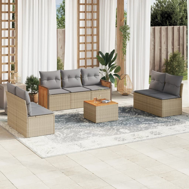 8-tlg. Garten-Sofagarnitur mit Kissen Beige Poly Rattan