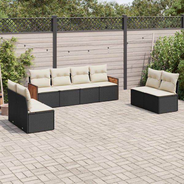 8-tlg. Garten-Sofagarnitur mit Kissen Schwarz Poly Rattan