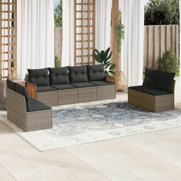 8-tlg. Garten-Sofagarnitur mit Kissen Grau Poly Rattan