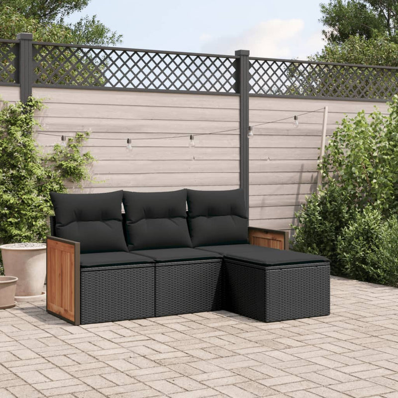 4-tlg. Garten-Sofagarnitur mit Kissen Schwarz Poly Rattan