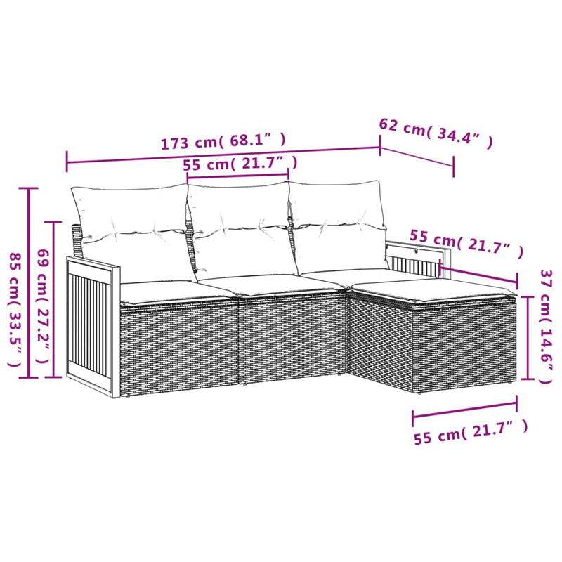 4-tlg. Garten-Sofagarnitur mit Kissen Beige Poly Rattan