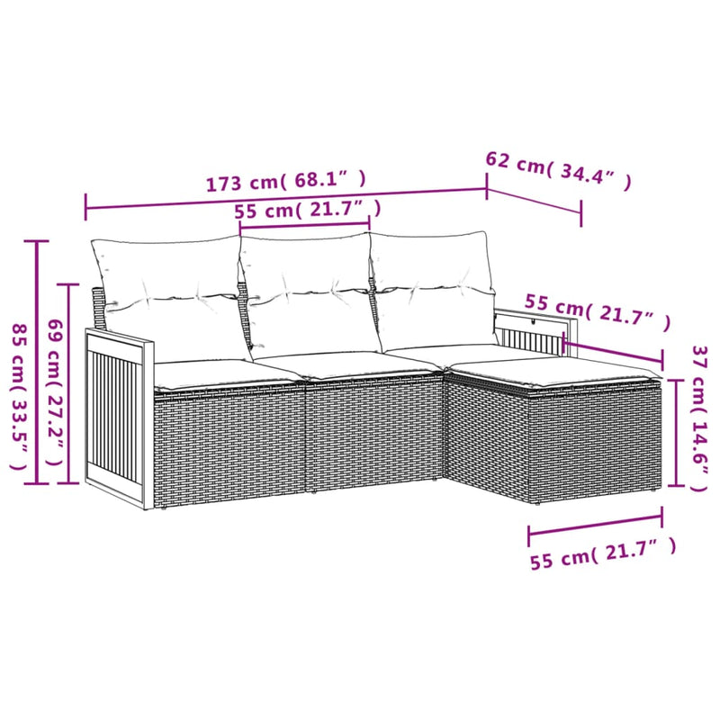 4-tlg. Garten-Sofagarnitur mit Kissen Beige Poly Rattan