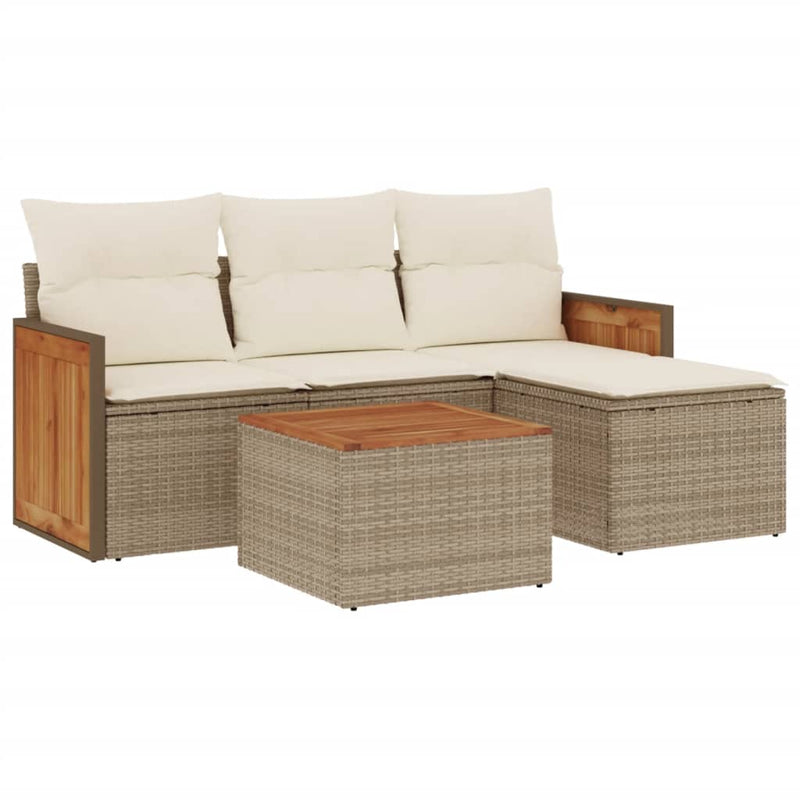 5-tlg. Garten-Sofagarnitur mit Kissen Beige Poly Rattan