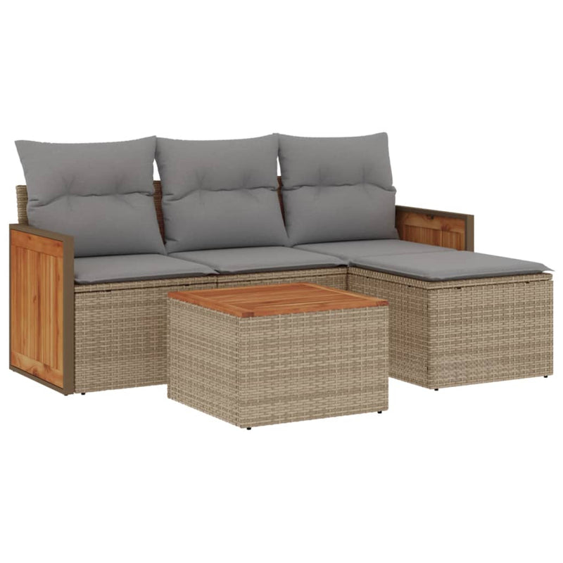 5-tlg. Garten-Sofagarnitur mit Kissen Beige Poly Rattan