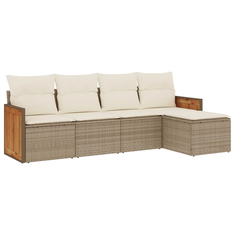 5-tlg. Garten-Sofagarnitur mit Kissen Beige Poly Rattan