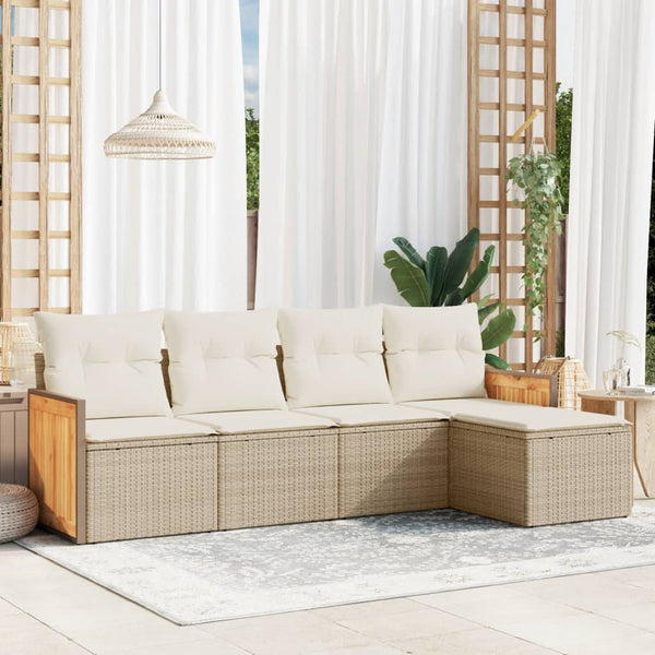 5-tlg. Garten-Sofagarnitur mit Kissen Beige Poly Rattan