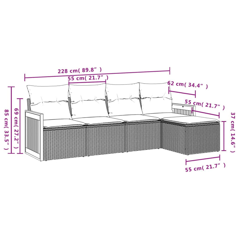 5-tlg. Garten-Sofagarnitur mit Kissen Beige Poly Rattan