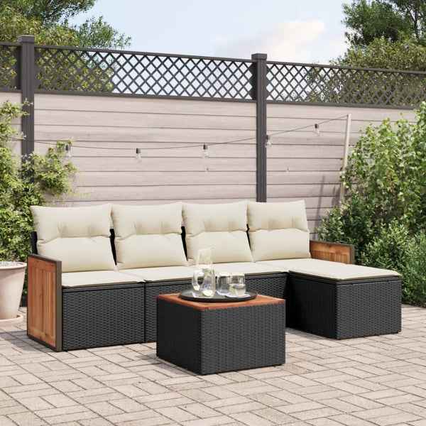 6-tlg. Garten-Sofagarnitur mit Kissen Schwarz Poly Rattan