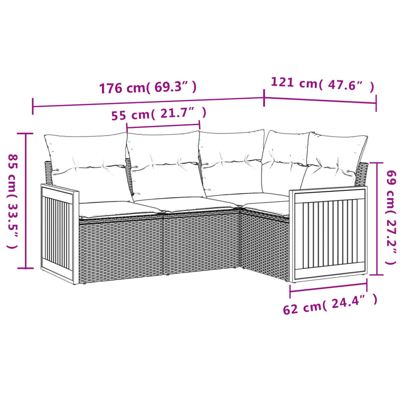 4-tlg. Garten-Sofagarnitur mit Kissen Schwarz Poly Rattan