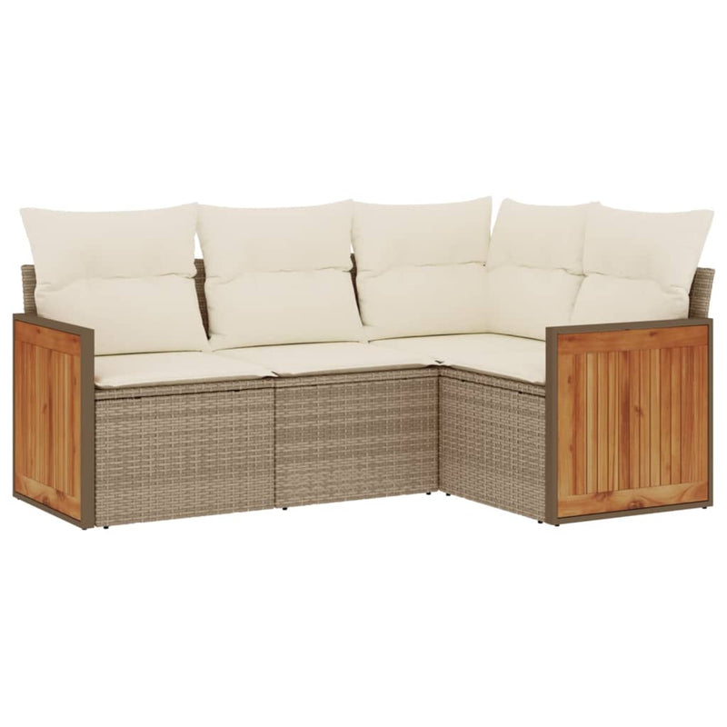 4-tlg. Garten-Sofagarnitur mit Kissen Beige Poly Rattan