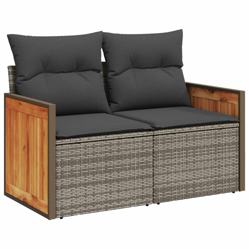 4-tlg. Garten-Sofagarnitur mit Kissen Grau Poly Rattan