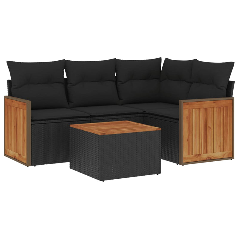 5-tlg. Garten-Sofagarnitur mit Kissen Schwarz Poly Rattan