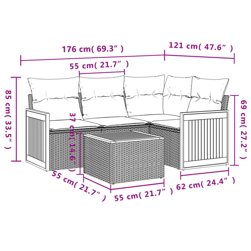 5-tlg. Garten-Sofagarnitur mit Kissen Schwarz Poly Rattan