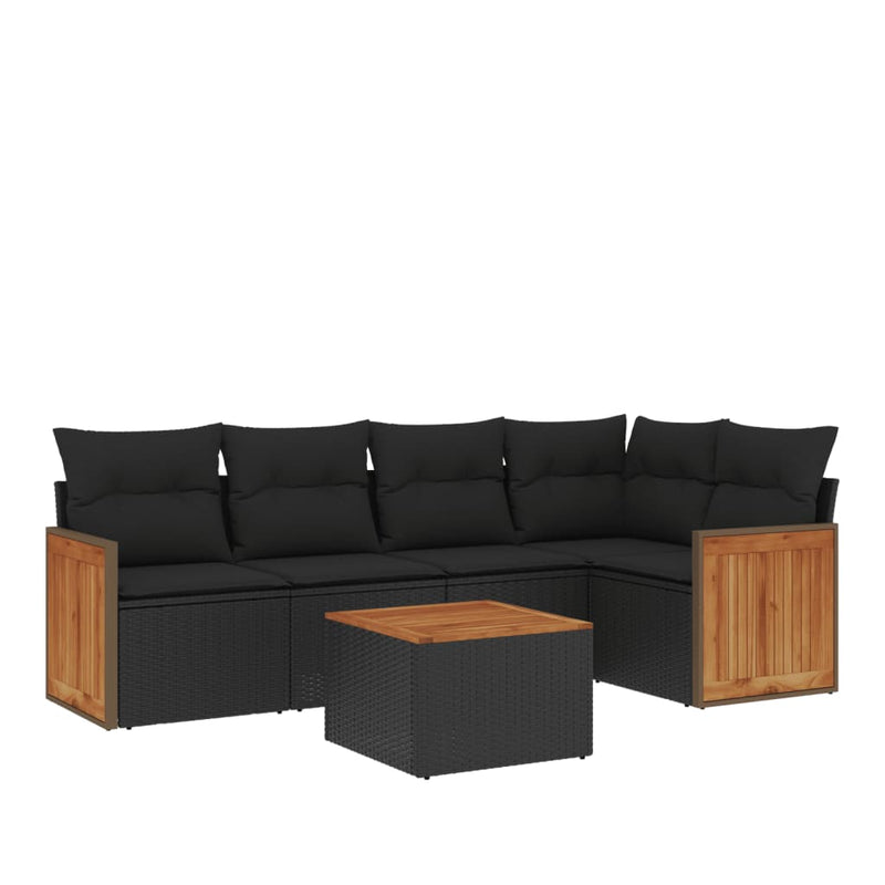 6-tlg. Garten-Sofagarnitur mit Kissen Schwarz Poly Rattan