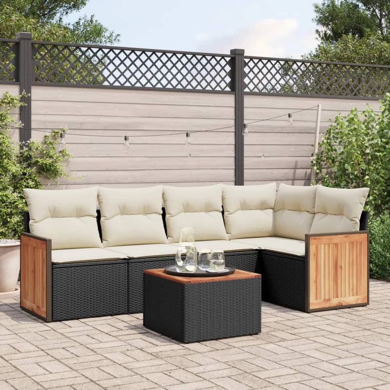 6-tlg. Garten-Sofagarnitur mit Kissen Schwarz Poly Rattan