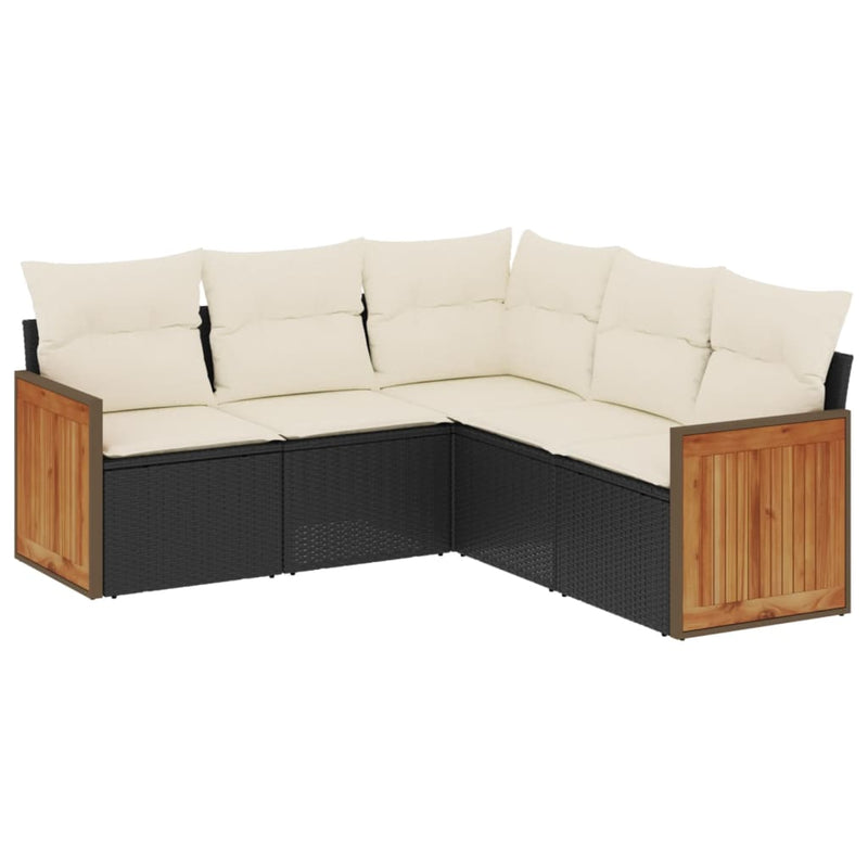 5-tlg. Garten-Sofagarnitur mit Kissen Schwarz Poly Rattan