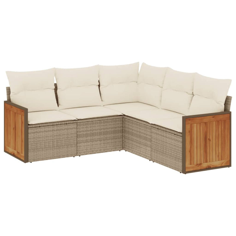 5-tlg. Garten-Sofagarnitur mit Kissen Beige Poly Rattan