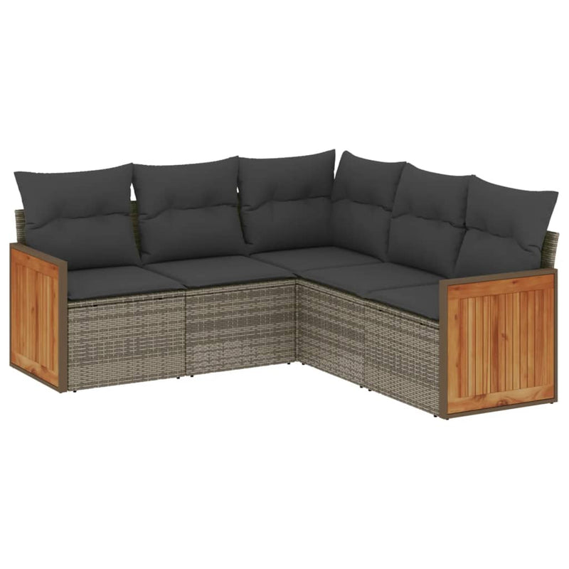 5-tlg. Garten-Sofagarnitur mit Kissen Grau Poly Rattan