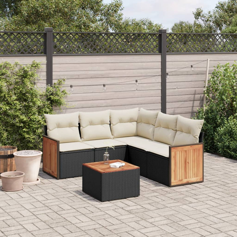 6-tlg. Garten-Sofagarnitur mit Kissen Schwarz Poly Rattan