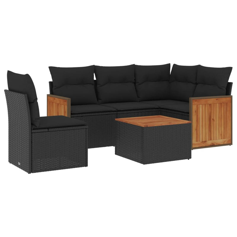 6-tlg. Garten-Sofagarnitur mit Kissen Schwarz Poly Rattan