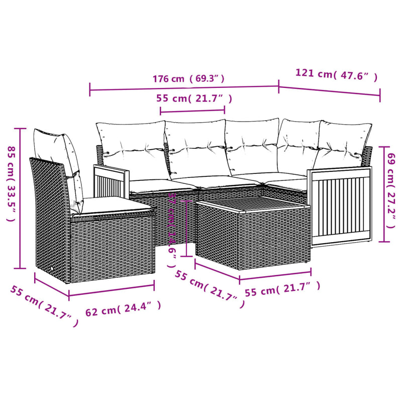 6-tlg. Garten-Sofagarnitur mit Kissen Schwarz Poly Rattan