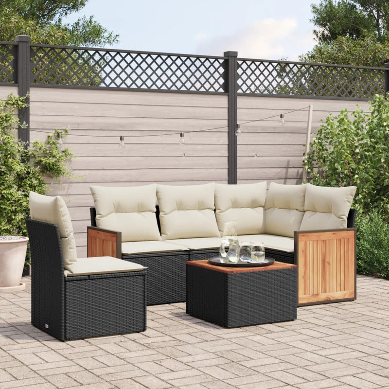 6-tlg. Garten-Sofagarnitur mit Kissen Schwarz Poly Rattan