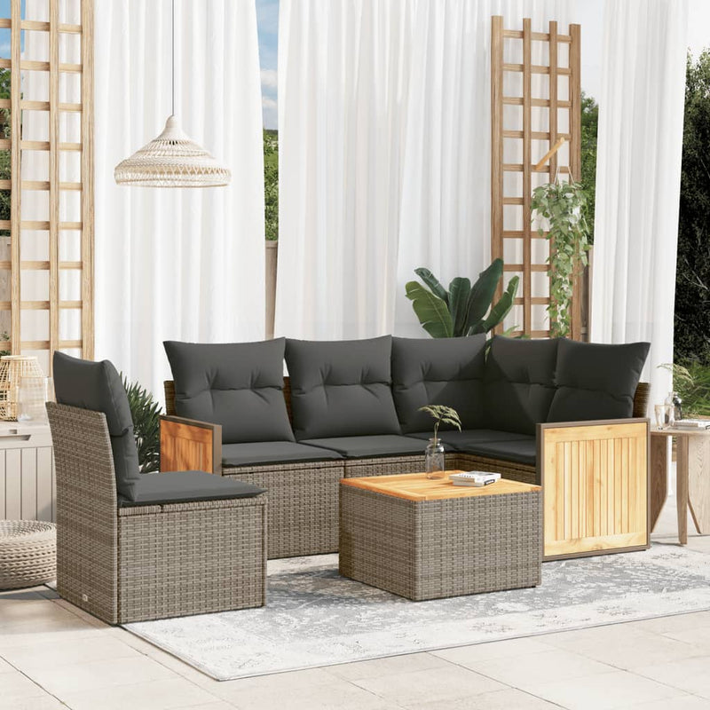 6-tlg. Garten-Sofagarnitur mit Kissen Grau Poly Rattan