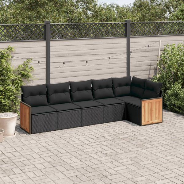 6-tlg. Garten-Sofagarnitur mit Kissen Schwarz Poly Rattan