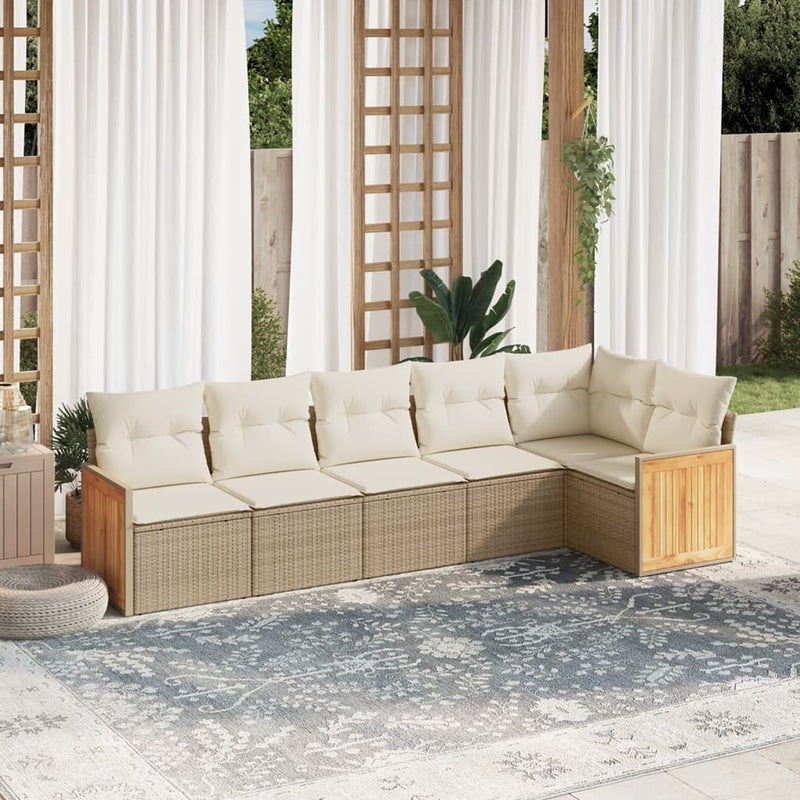 6-tlg. Garten-Sofagarnitur mit Kissen Beige Poly Rattan