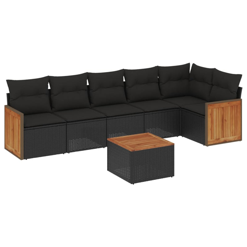 7-tlg. Garten-Sofagarnitur mit Kissen Schwarz Poly Rattan