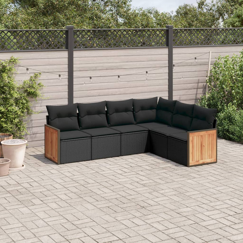 6-tlg. Garten-Sofagarnitur mit Kissen Schwarz Poly Rattan