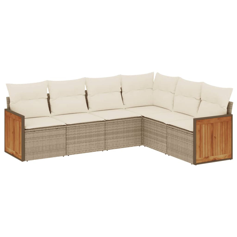 6-tlg. Garten-Sofagarnitur mit Kissen Beige Poly Rattan